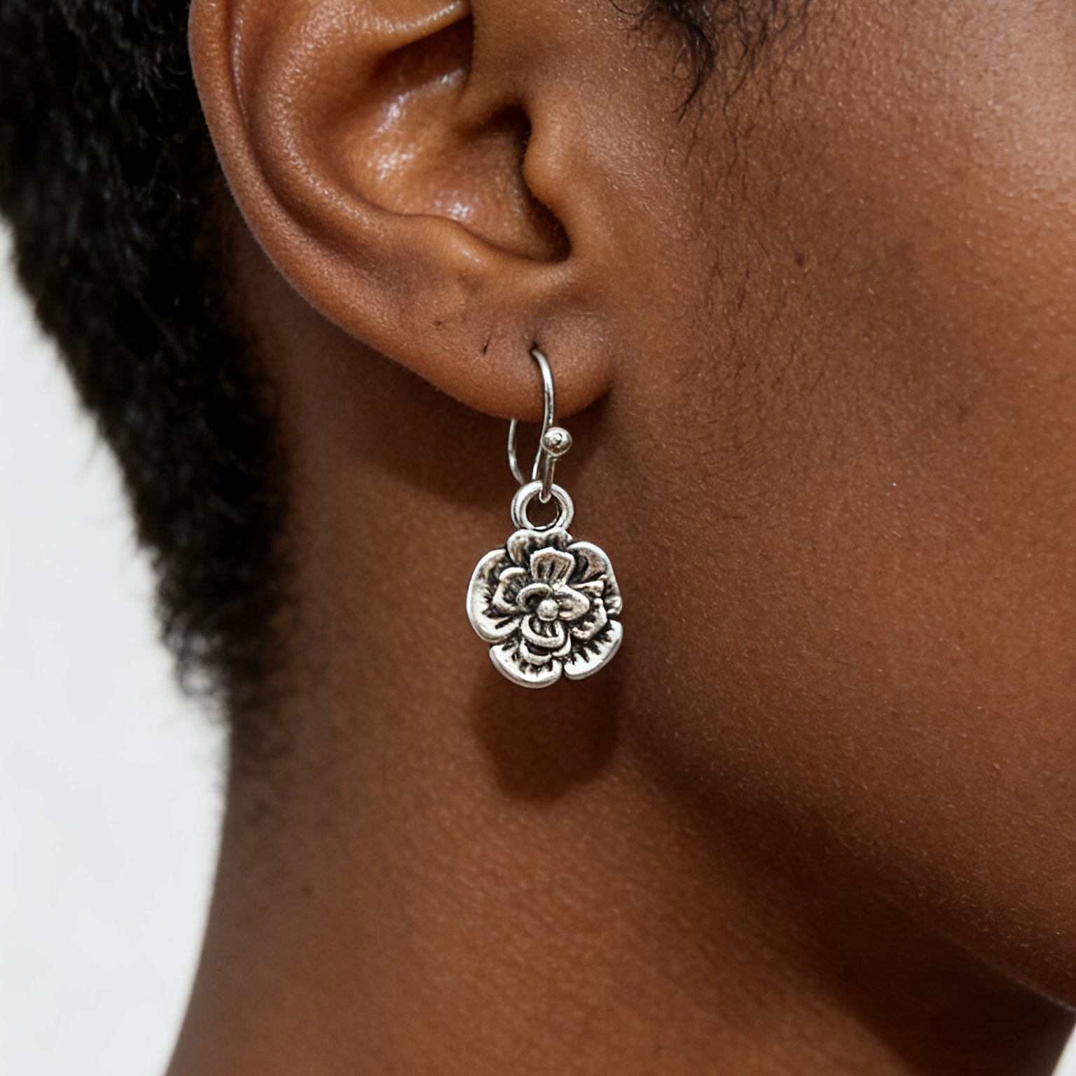 Women's Silvery Floral Drop Earrings — Vintage Distressed Style